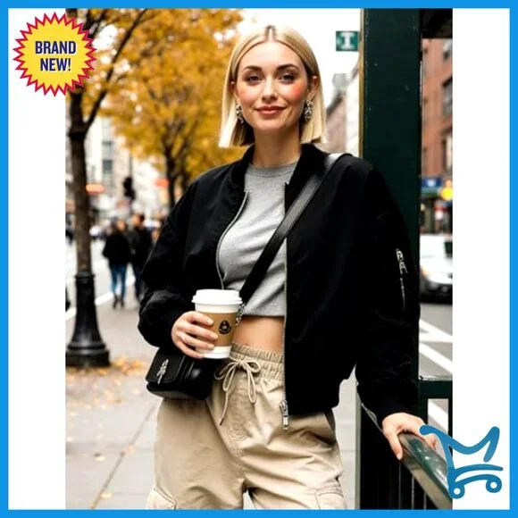 Lightweight Bomber Jacket with Pockets, Zip Up Casual Coat for Spring Fall